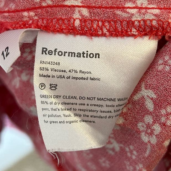 Reformation Kopa Mini Dress Puffed Sleeve Floral Print Red White Size 12 - Picture 8 of 9
